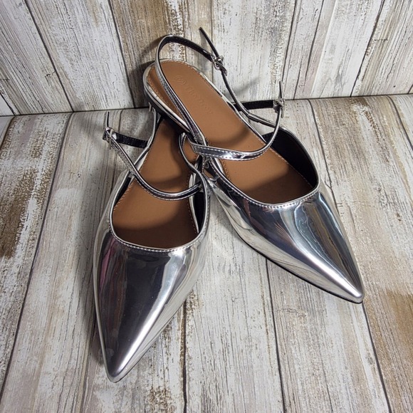 The Drop Women Metallic Silver Pointed Toe Slingback Mary Jane Flats Shoes - Picture 6 of 11